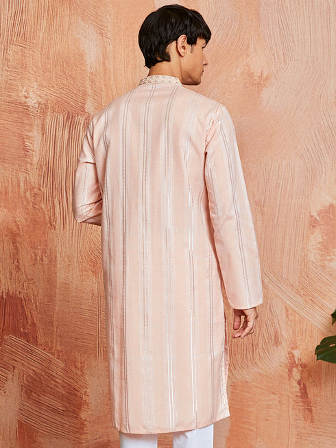 Men's Peach Silk Blend Kurta