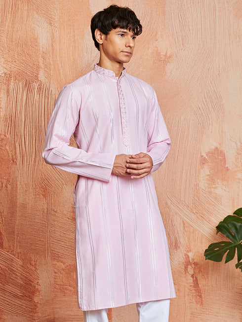 Men's Pink Silk Blend Kurta