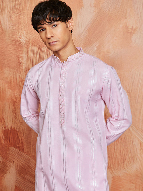 Men's Pink Silk Blend Kurta And Pyjama Set