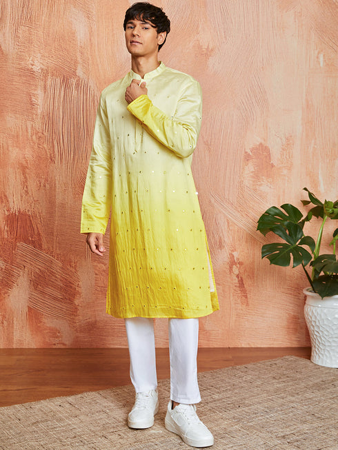 Men's Yellow Cotton Silk Kurta And Pyjama Set
