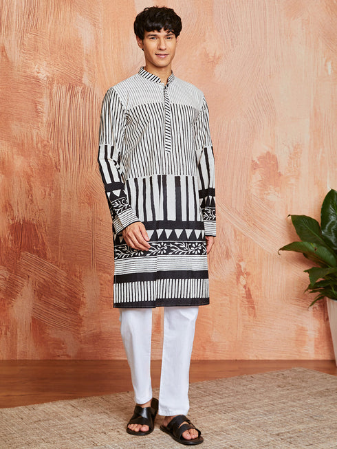 Men's Black Cotton Kurta And Pyjama Set