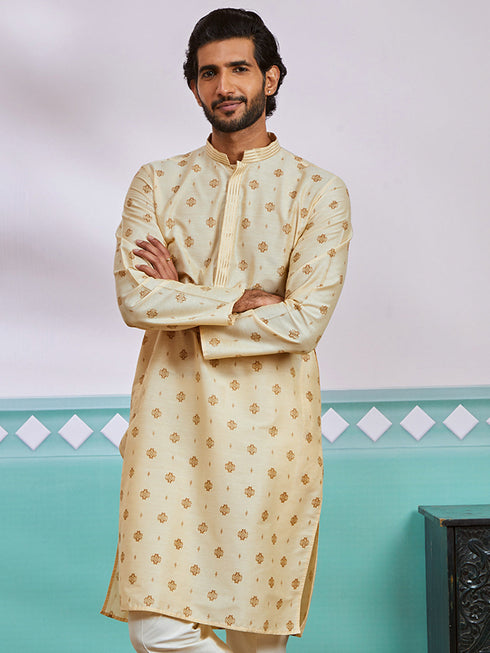 Men's Cream Silk Blend Kurta