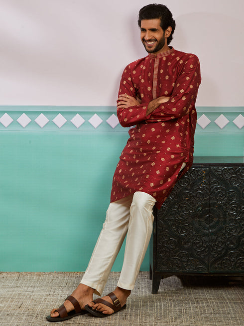 Men's Maroon Silk Blend Kurta