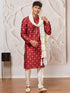 Men's Maroon Silk Blend Kurta, Pant And Dupatta Set