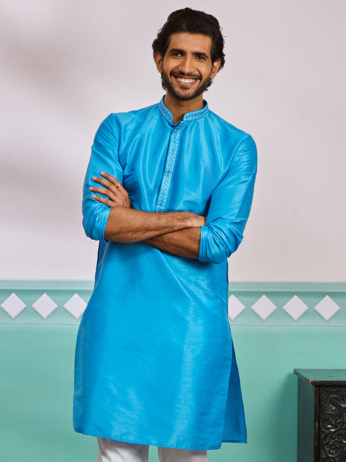 Men's Aqua Dupion Silk Kurta