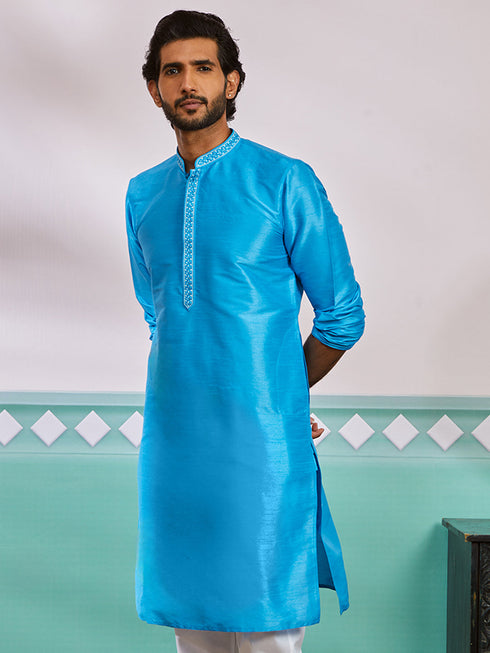 Men's Aqua Dupion Silk Kurta