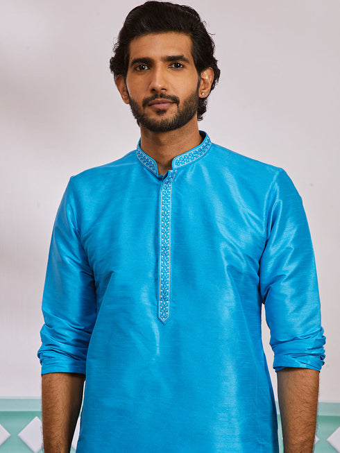 Men's Aqua Dupion Silk Kurta