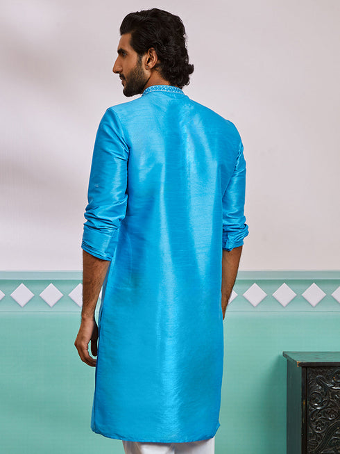 Men's Aqua Dupion Silk Kurta