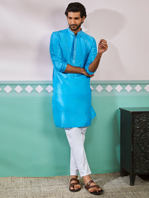 Men's Aqua Dupion Silk Kurta