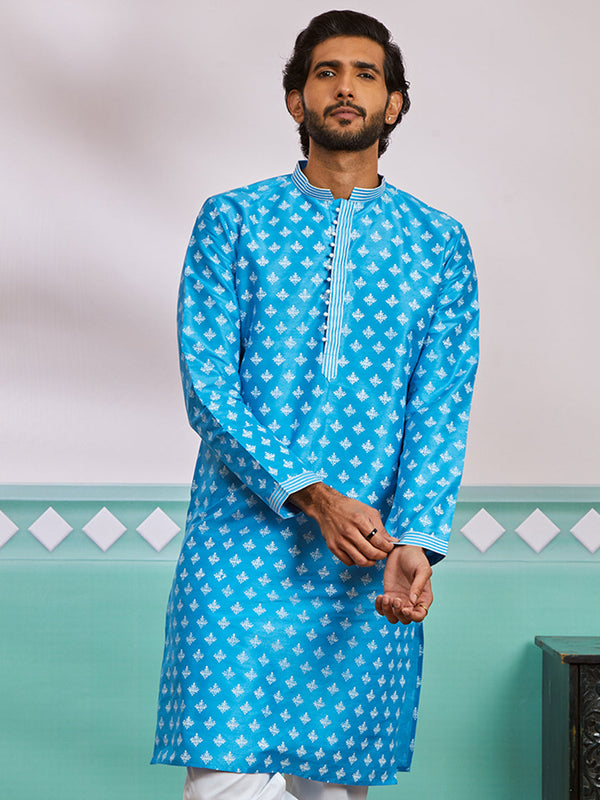 Men's Aqua Dupion Silk Kurta