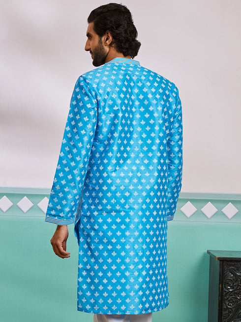 Men's Aqua Dupion Silk Kurta