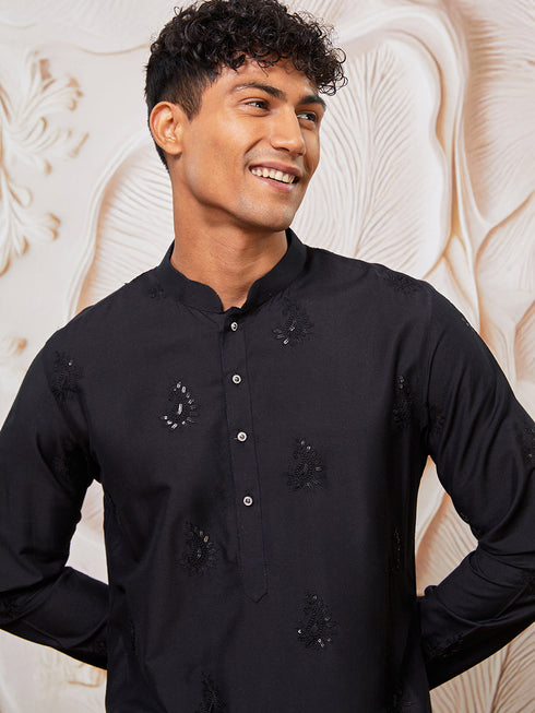 Men's Black Viscose Kurta