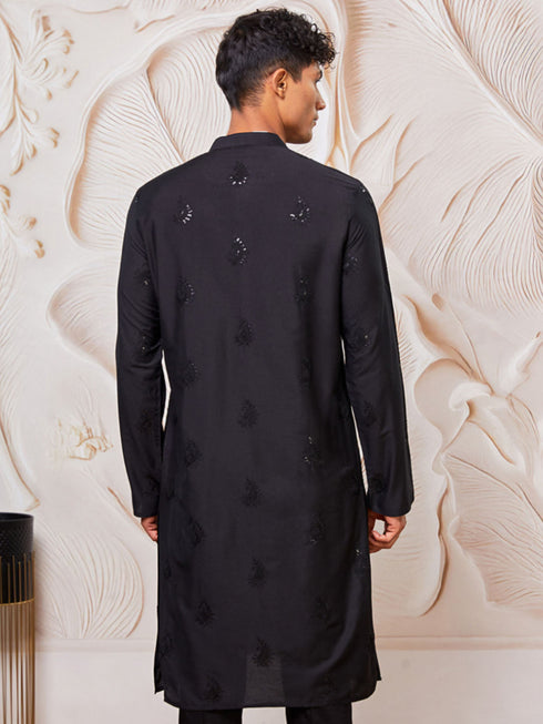 Men's Black Viscose Kurta