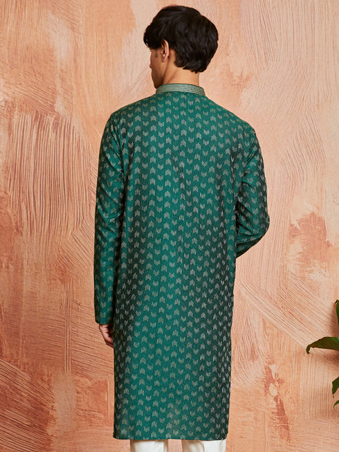 Men's Bottle Green Silk Blend Kurta