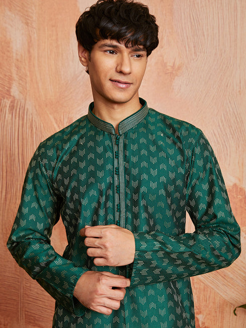 Men's Bottle Green Silk Blend Kurta