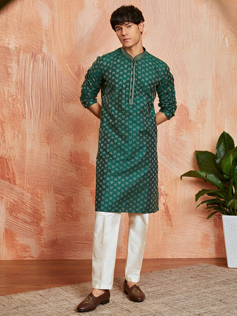 Men's Bottle Green Silk Blend Kurta