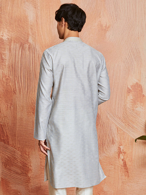 Men's Grey Silk Blend Kurta
