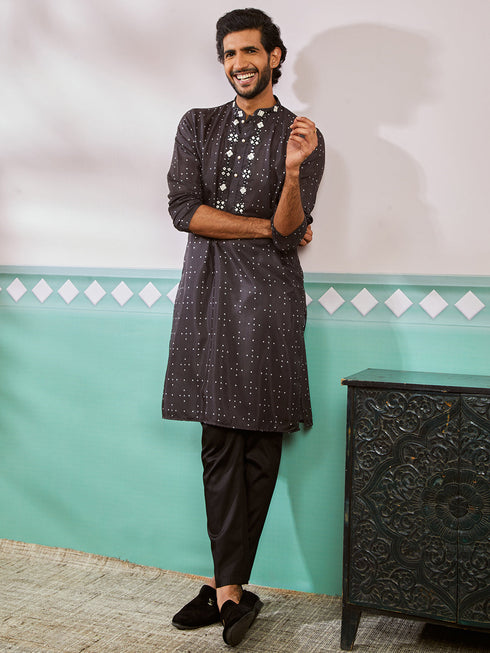 Men's Black Silk Blend Kurta