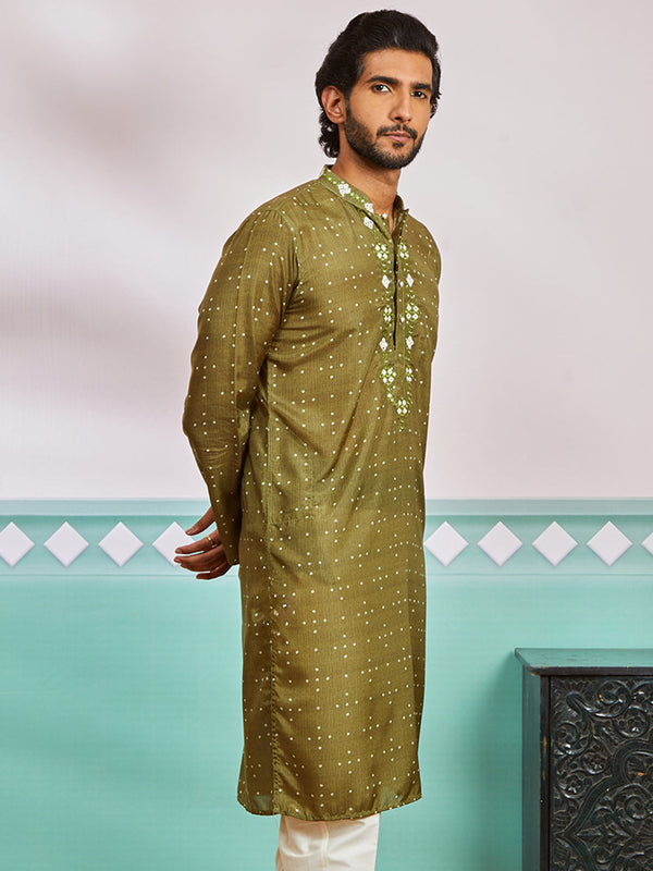 Men's Green Cotton Silk Kurta