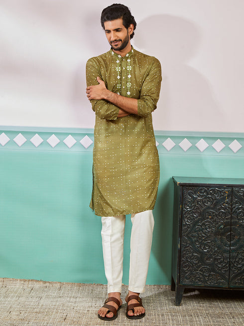 Men's Green Cotton Silk Kurta