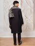 Men's Black Silk Blend Kurta,Pyjama And Dupatta Set.