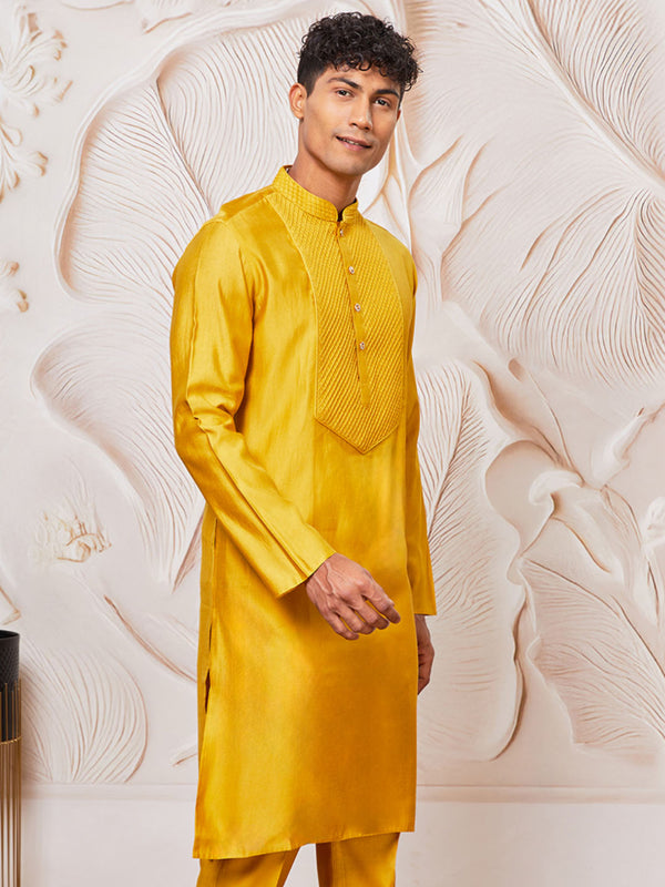 Men's Mustard Silk Blend Kurta Only