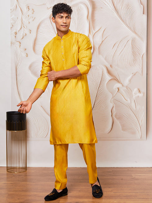 Men's Mustard Silk Blend Kurta Only
