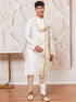 Men's White Silk Blend Kurta, Pant And Dupatta Set