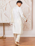 Men's White Silk Blend Kurta, Pant And Dupatta Set