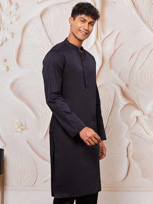 Men's Black Fine Satin Kurta