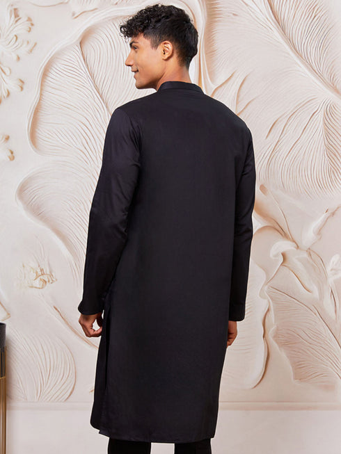 Men's Black Fine Satin Kurta