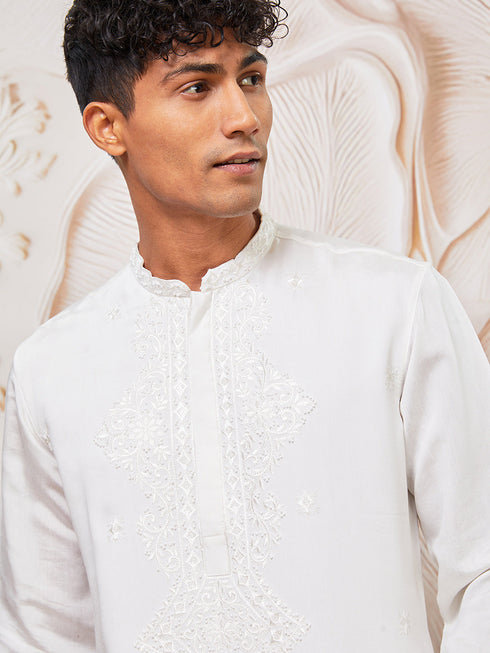 Men's White Silk Blend Kurta