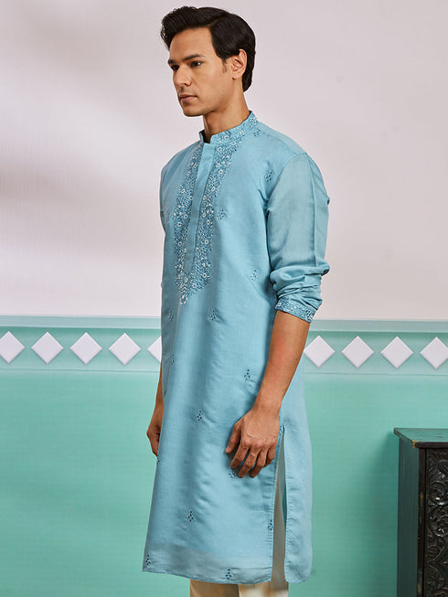 Men's Aqua Silk Blend Kurta
