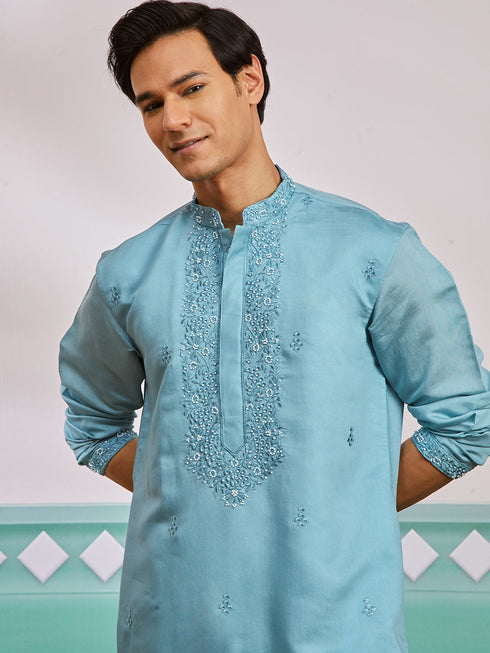 Men's Aqua Silk Blend Kurta