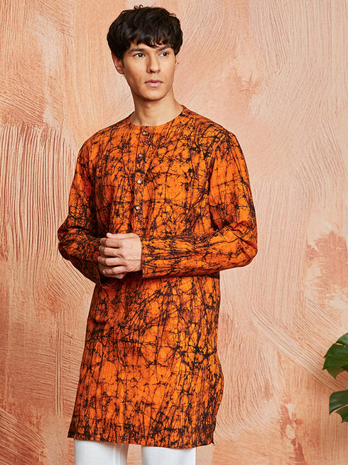 Men's Orange Cotton Kurta