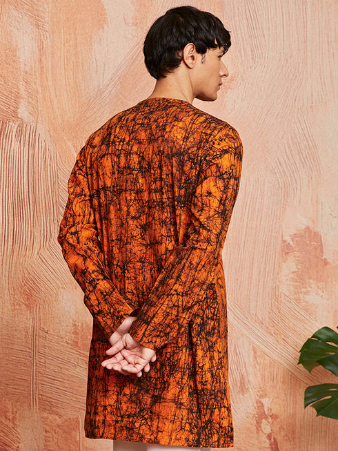 Men's Orange Cotton Kurta