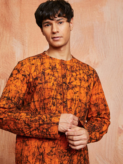 Men's Orange Cotton Kurta