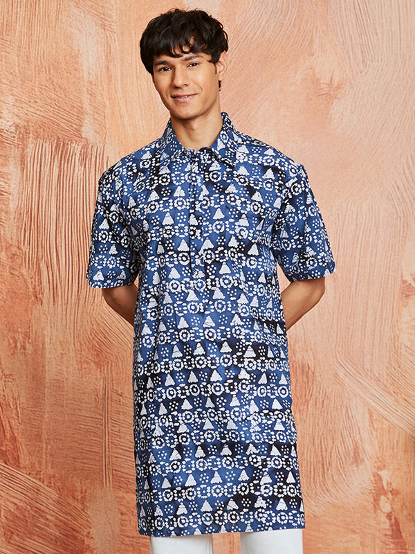 Men's Blue Cotton Kurta