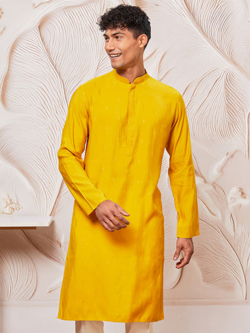 Men's Mustard Cotton Blend Only Kurta