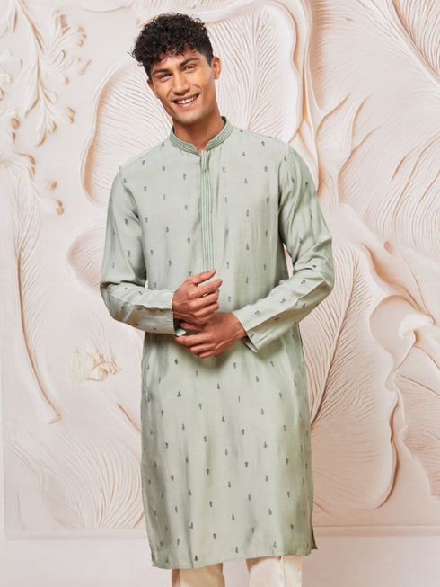 Men's Mint Green Cotton Blend Only Kurta