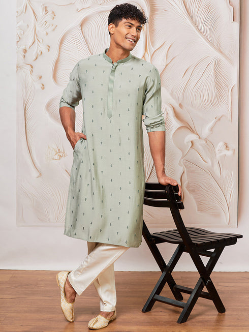 Men's Mint Green Cotton Blend Only Kurta
