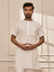 Men White Cambric Cotton Mid-Length Yoga Kurta