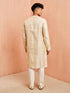 Men's Cream Maroon Jacquard Kurta Pyjama Set Zari Embroidery Wedding