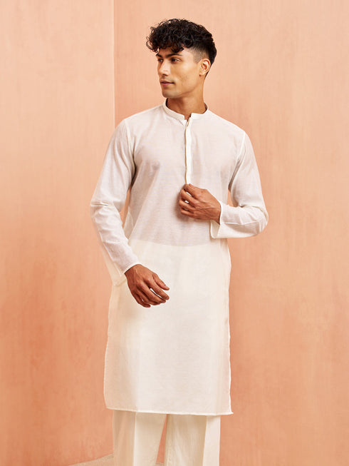 Men's Cream Chanderi Kurta Summer Wedding Wear
