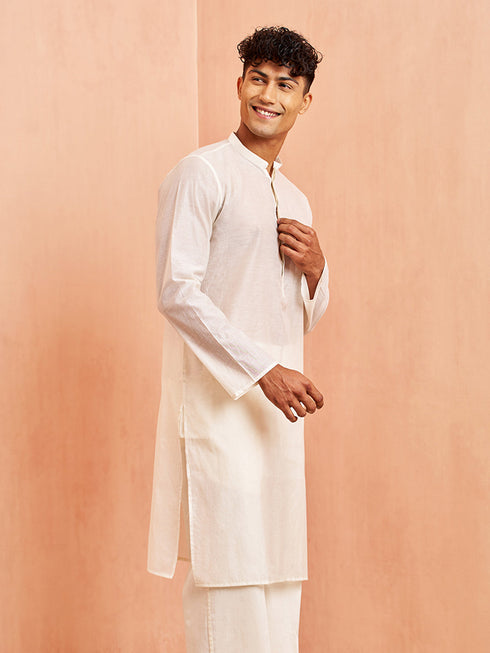 Men's Cream Chanderi Kurta Summer Wedding Wear