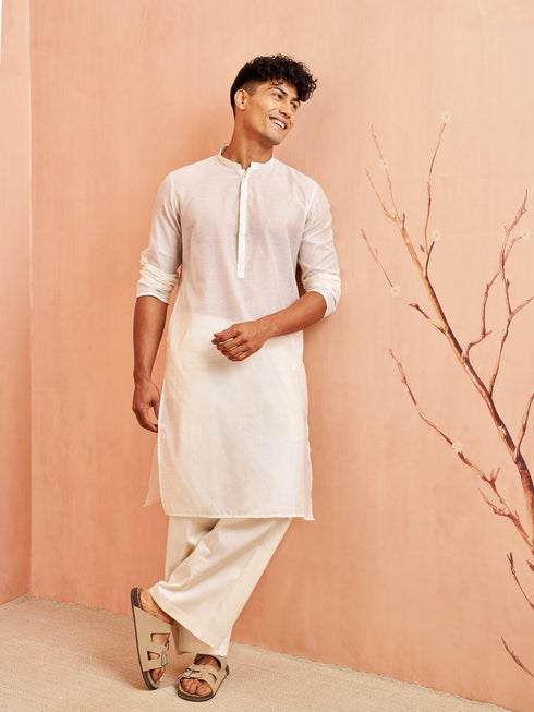 Men's Cream Chanderi Kurta Summer Wedding Wear