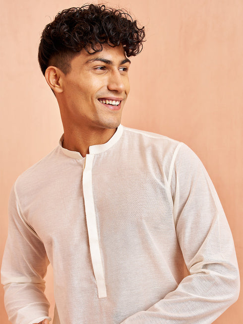 Men's Cream Chanderi Kurta with Cream Pant Set