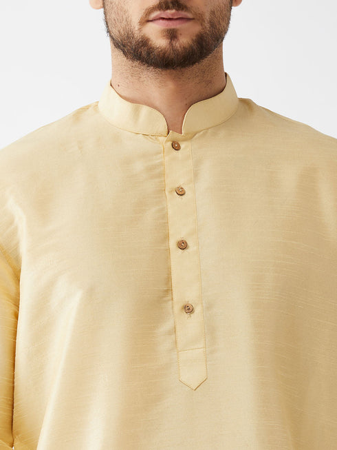 Men's Gold And Maroon Cotton Silk Blend Kurta And Dhoti Set