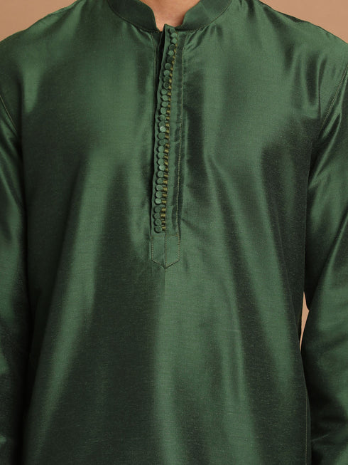 Men's Green Cotton Silk Blend Kurta