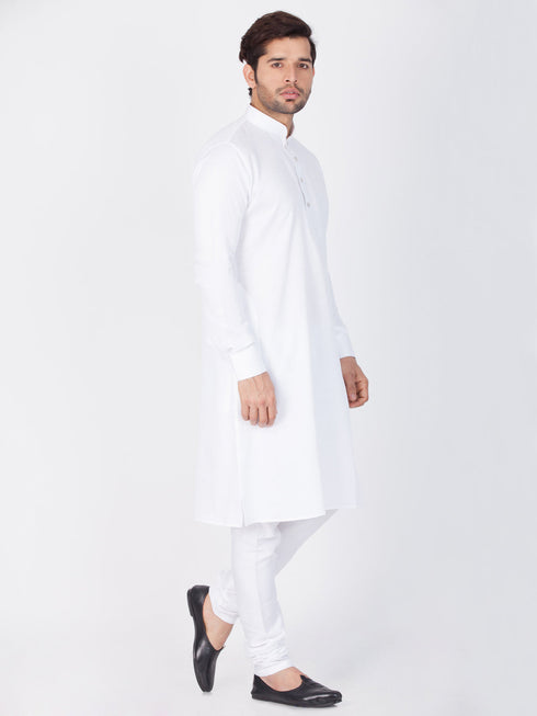 Men's White Cotton Kurta and Pyjama Set